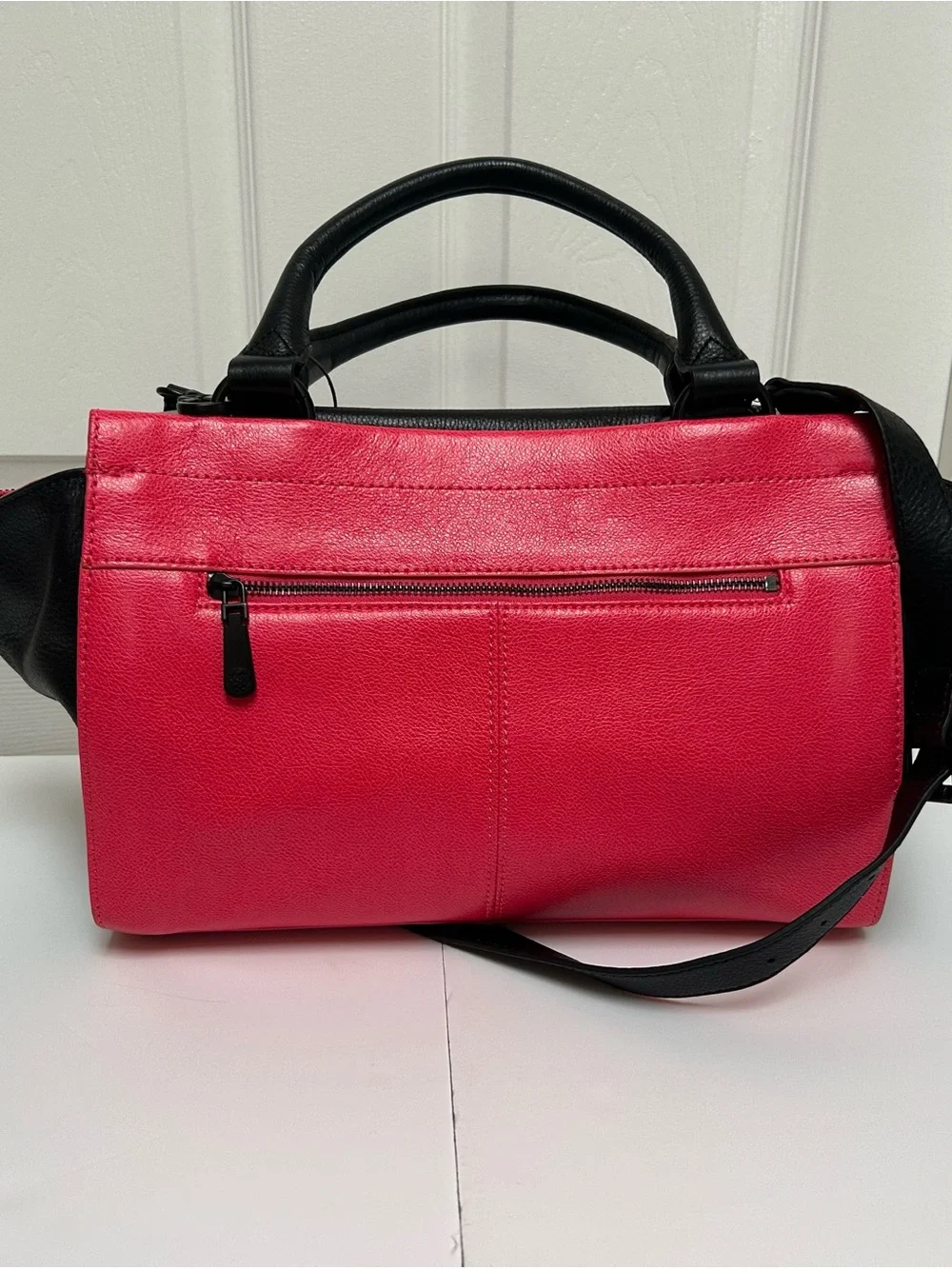 Vince Camuto Black, Pink & Gray Colorblock Leather Satchel Bag